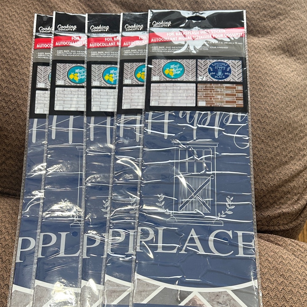 Lot of 5 foil backsplash wall stickers “welcome to my happy place”